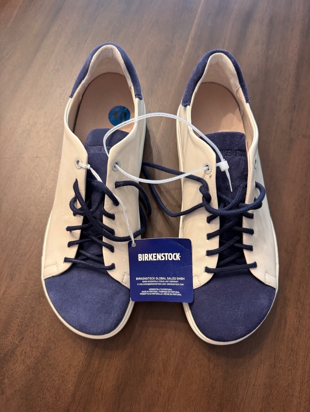 Birkenstock Leather and Suede Sneakers Navy and Cream Size 41